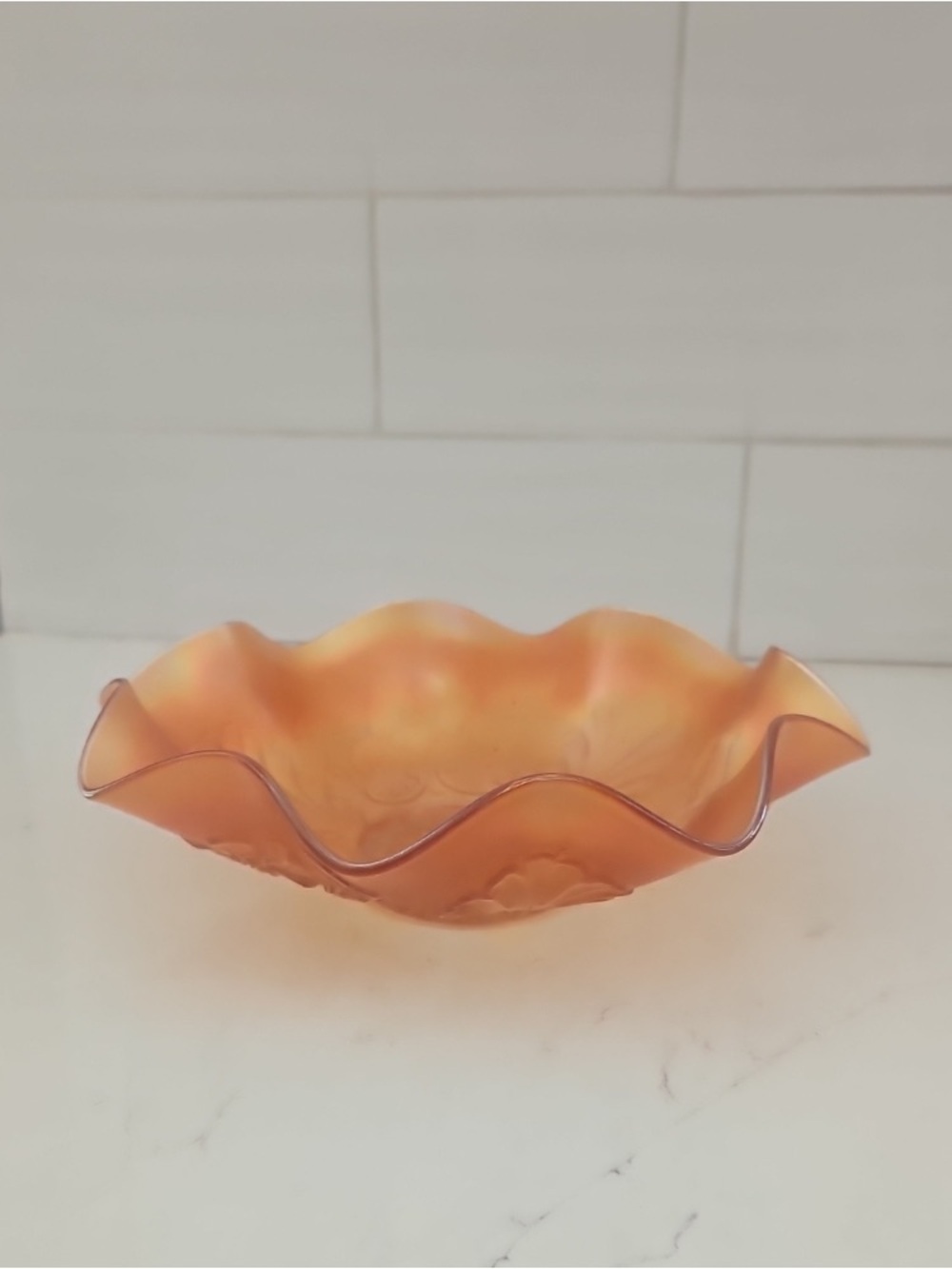 Handblown Orange Glass Decorative Bowl